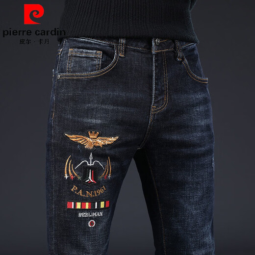 
Pierre cardin Hong Kong men's knitted jeans spring, autumn and winter new fashion embroidered elastic slim casual versatile trousers light gray 6628 33 (2 feet 6)