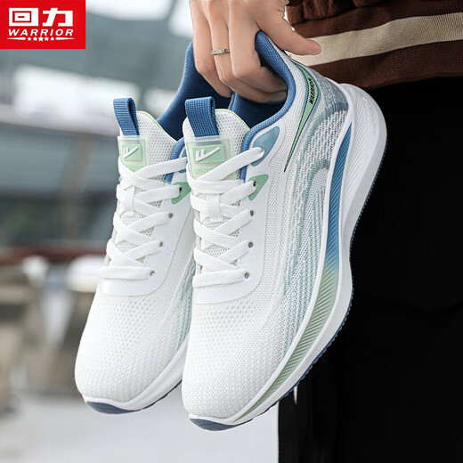 Warrior sports shoes for men, comfortable and lightweight running shoes, breathable fly-knit men's shoes G497C white/green 43