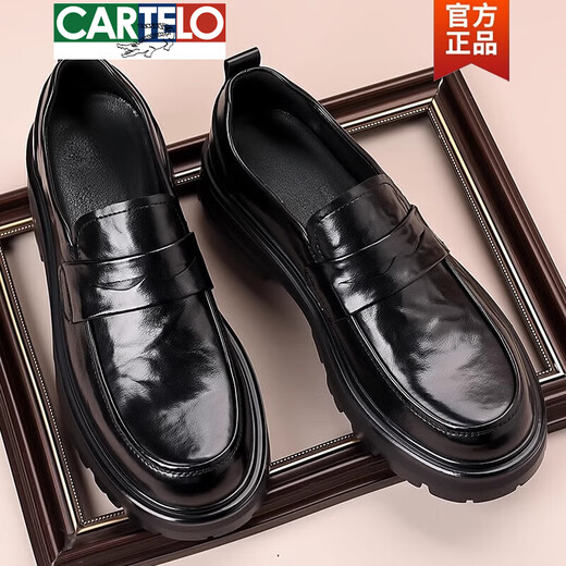 Cartelo Chaussures en cuir décontracté pour hommes pédales pour hommes pour l'été respirant commercial usure formelle épaisse semelle noire douce Love 2025 Nouveau modèle 22686 Black Four Seasons 40