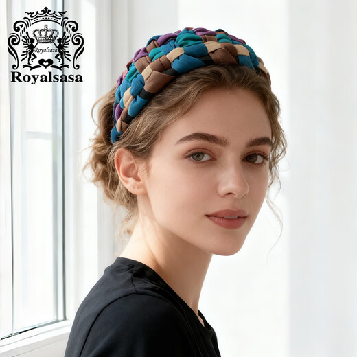 Royal sasa royal salsa braided mix and match contrasting color headband with wide brim to cover white hair and show face small headband hairpin to wash face and collect broken hair accessories
