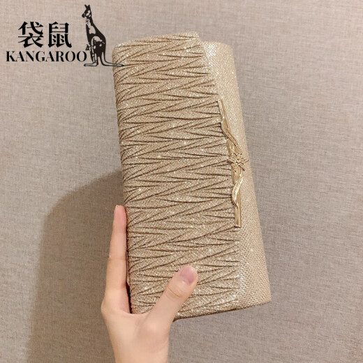 Kangaroo 2024 new style celebrity dinner clutch bag female banquet matching evening dress small bag temperament clutch cheongsam bag champagne gold