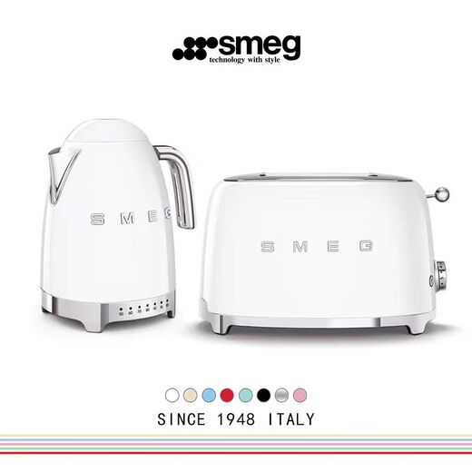 SMEG Classic Set White Household Electric Kettle Automatic Power Off Insulation Kettle KLF04 + Retro Toaster Toaster Toaster TSF01