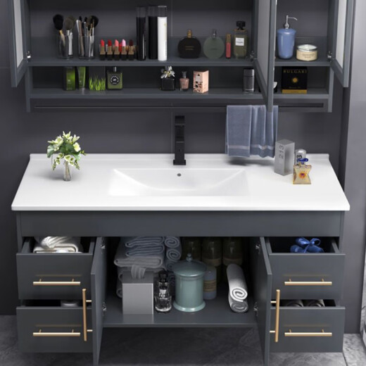 Jomoo multi-layer solid wood [installation included] bathroom cabinet combination with towel bar complete set of integrated basin washbasin cabinet mirror cabinet major upgrade - 021 moonlight white [floor stand] smart 70 cm [installation not included] free pull-out faucet