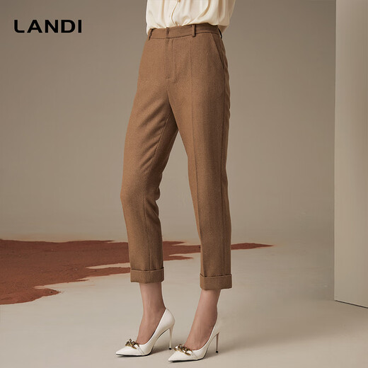 LANDI Wool Slim Fit Cuffed Straight Suit Pants Women's Autumn and Winter New Casual Pants Camel XL