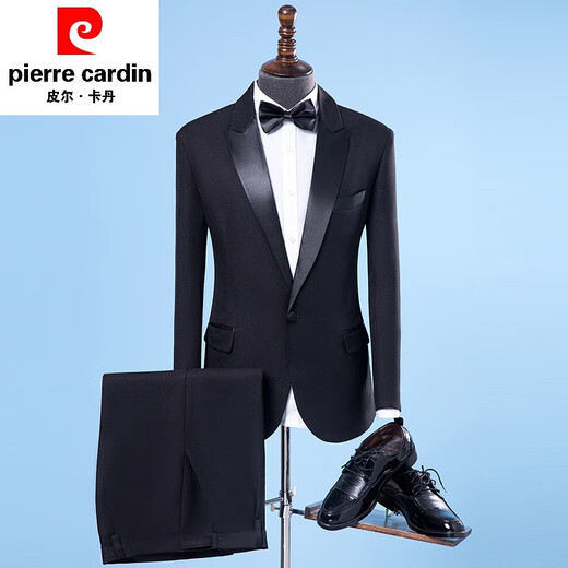 Pierre Cardin performance clothing men's suit singer host dress men's adult chorus clothing performance clothing men's black jacket + pants + bow tie XL 160Jin Jin equals about 0.5 kg
