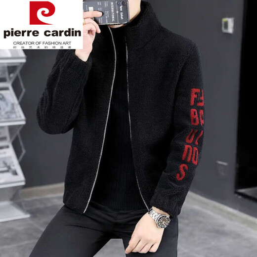 皮尔卡丹（pierre cardin）绵羊毛皮衣外套男款羊剪绒羊羔毛夹克加绒加厚开衫卫冬季 灰色 立领 羊羔毛 L 170(95-115斤)