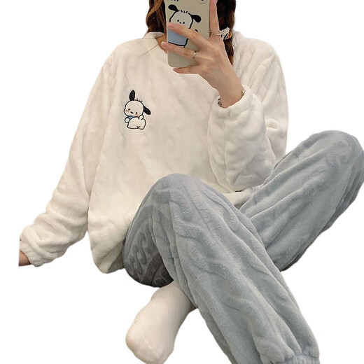 GTYUWVG睡衣冬季女款珊瑚绒加厚加绒长袖可爱宽松法兰绒家居服套装可外穿 12401# M  75-100斤