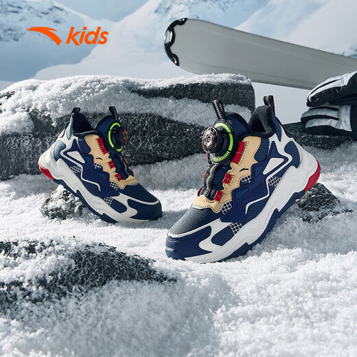 ANTA (ANTA) Children's Cotton Shoes Boys 2026 Spring Velvet Warm Knob Button Snow Anti-Slip Casual Two-Cotton Boots Blue/Sky Blue/White 9902H-3 28