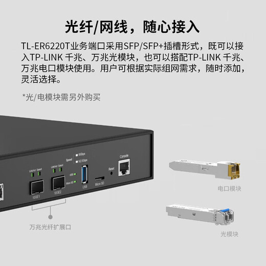 TP-Link Enterprise VPN Hochgeschwindigkeits-Multi-WAN-Port-integrierte AC-Internetverhaltensmanagement SMS-Authentifizierung 10 Gigabit SFP Optical Port Enterprise-Klasse Firewall Wired Router TL-ER6220T/Quad-Core 20 Gigabit Optical Port mit 1000