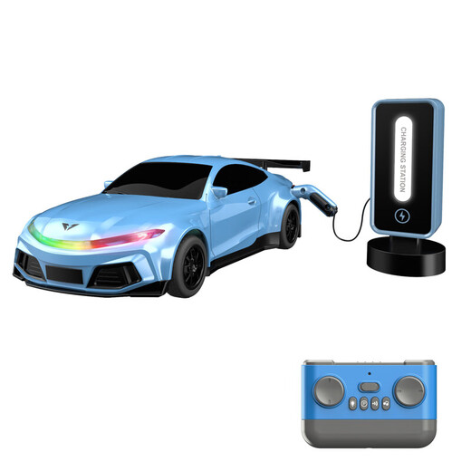 New children's remote control car with charging pile simulation new energy tram 1 16 sports car model electric toy blue