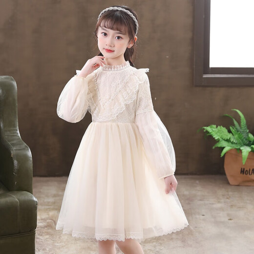 G.duck girls dress autumn 2024 new spring and autumn style children's clothing fluffy yarn children's skirt little girl princess skirt apricot 160 (recommended height 150cm 13-14 years old) cm