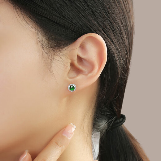 Zimuli S925 silver inlaid A-quality jade earrings, ice emperor green jade earrings, gift for girlfriend, round style