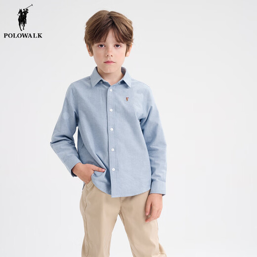 POLOWALK new product 2024 autumn boys' Oxford long-sleeved shirt big children's casual trendy college style children's top white 150