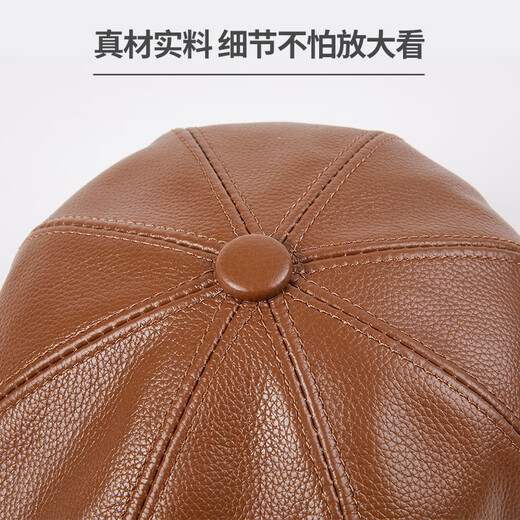 Xue Che's new leather hat men's autumn beret newsboy hat forward hat British cowhide octagonal hat women's peaked hat black (first layer of cowhide) 2XL (59-60cm)