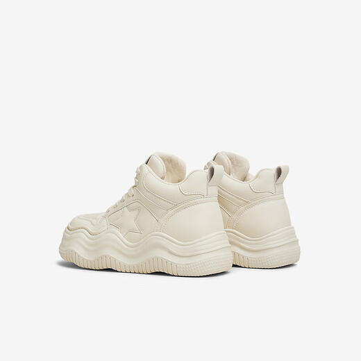 Best 2025 spring new fashionable sports high-top shoes plus fleece warm women's casual shoes X1591AD5 beige 40