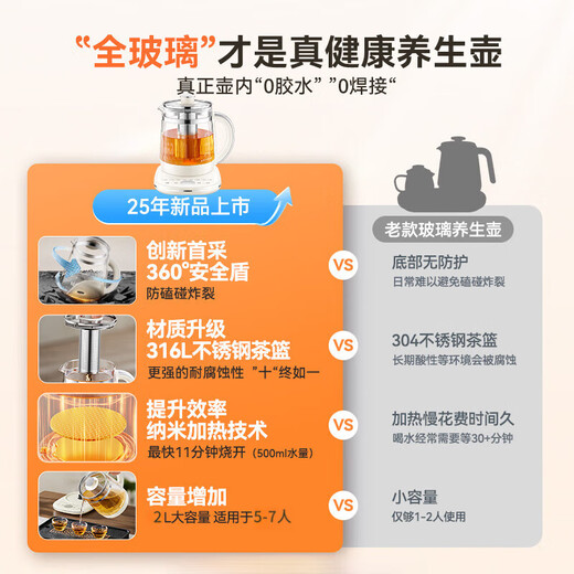 SIPOUIP health kettle, kettle, teapot, hot water kettle, household heat preservation all-in-one, fully automatic constant temperature electric kettle, tea making health kettle, small one person constant temperature, 25 years latest model, 2L 304 stainless steel, 16 health functions + light frequency conversion