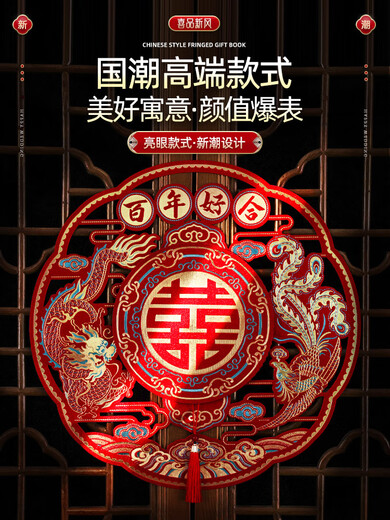 嘻吻乐喜字贴大门喜字结婚专用窗户婚房装饰布置门喜客厅大婚庆用品大全 金边喜字【烫金简约喜字2张】 大号【背景墙/小区大门】