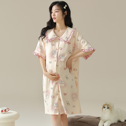 莫代尔睡裙夏季女带胸垫可外穿休闲大码纯棉孕妇哺乳产后月子服睡衣 11981  2XL