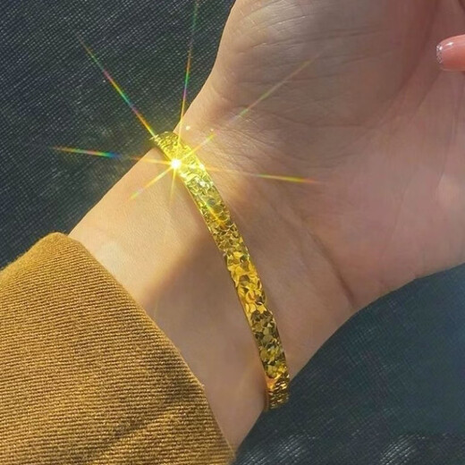 BXE gold color bracelet crushed ice bracelet for women solid sand gold bracelet shiny birthday gift for girlfriend K9/26-21 crushed ice solid bracelet with gypsophila + ring 54.01mm // glossy and sparkling