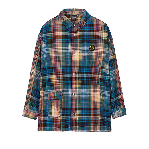 Fun trendy brand autumn Garfield co-branded fashion versatile casual long-sleeved shirt trendy plaid top jacket blue S/160