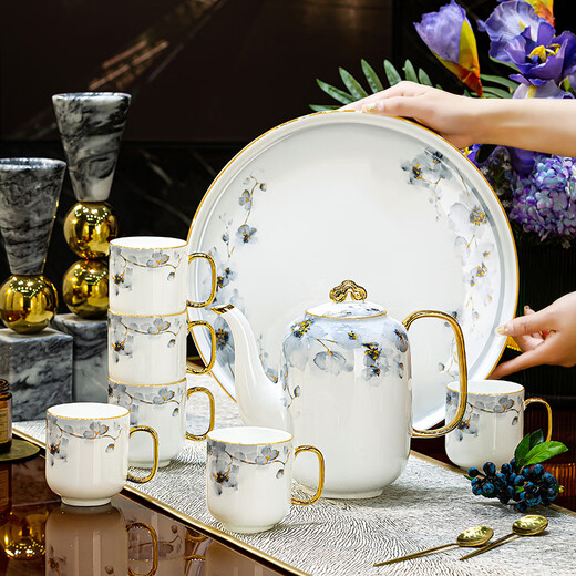 Han Ming housewarming wedding gift cup set Jingdezhen high-end ceramic teapot water cup living room household tea set complete set high-end bone china tea set 8-piece gift box