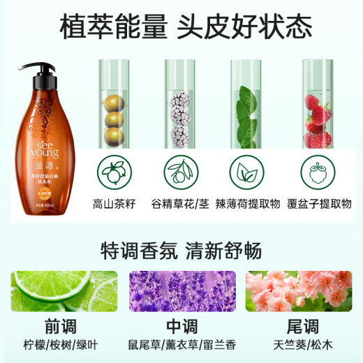 Ziyuan Anti-Dandruff Shampoo Dew Silicona Control de aceite Fluffy Anti-Ict Washing Men and Women Tea Seed Oil Remover 400ml