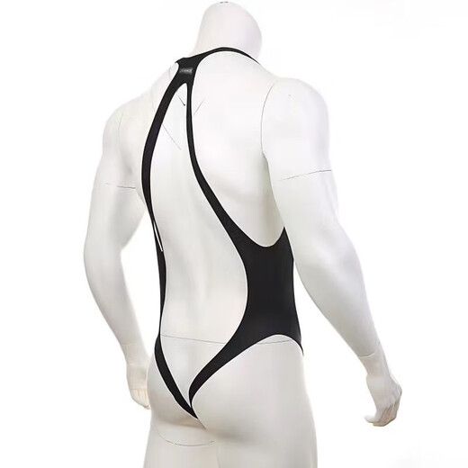 Men's low waist hollow high elastic bikini double thong underwear integrated hollow shaping one-piece briefs black 1 single size