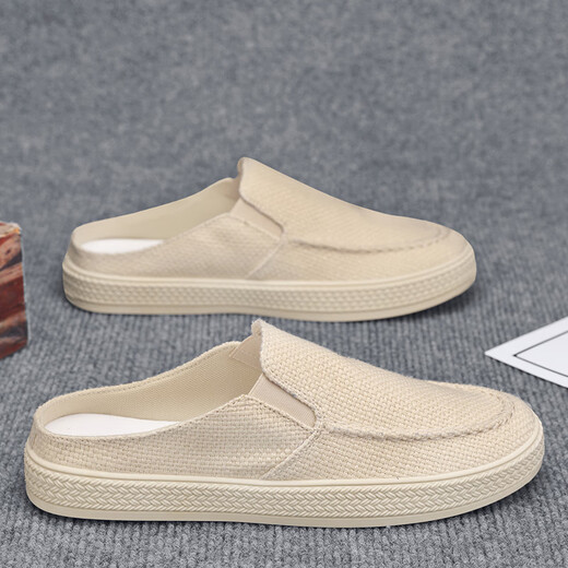 
Huili canvas shoes men's summer breathable casual lazy person pedals half-tugged old Beijing thousand-layer sole cloth shoes black trendy shoes black upgraded model 80 people choose 42