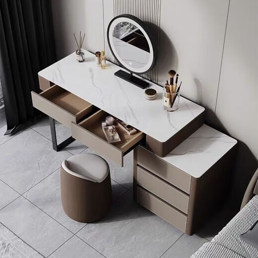 Italian light luxury Internet celebrity small apartment slate dressing table dressing table storage drawer integrated master bedroom simple and modern 0.8 meter dressing table solid wood saddle leather + slate