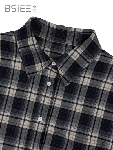 BSIEEBSiEE 2025 winter new style lapel POLO long-sleeved classic plaid single pocket casual plaid shirt navy M