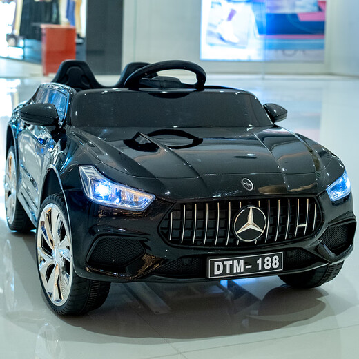 Keruizi children's electric car four-wheel remote control car can sit in and swing male and female baby toy stroller, dual-wheel drive, large electric, grilled black + Bluetooth + remote control / soft seat