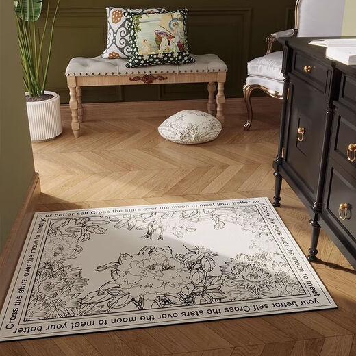 Yingzhu'er light luxury entry door floor mat, high-end feel foot mat, stain-resistant, no-wash PVC retro entry door mat, leather carpet cutting, medieval garden, curved 140X200CM, third generation texture leather