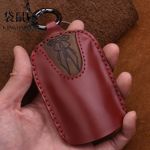 袋鼠（KANGAROO）通用手工创意汽车真皮钥匙包个性复古做旧汽车钥匙套男女通用款 通用【棕色】