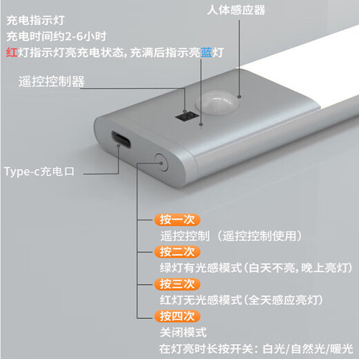 Zhite wireless sensor light wardrobe light cabinet light wine cabinet light entrance human body sensor light ultra-thin wiring-free LED light strip 80 cm three colors black remote control + human body induction dual mode