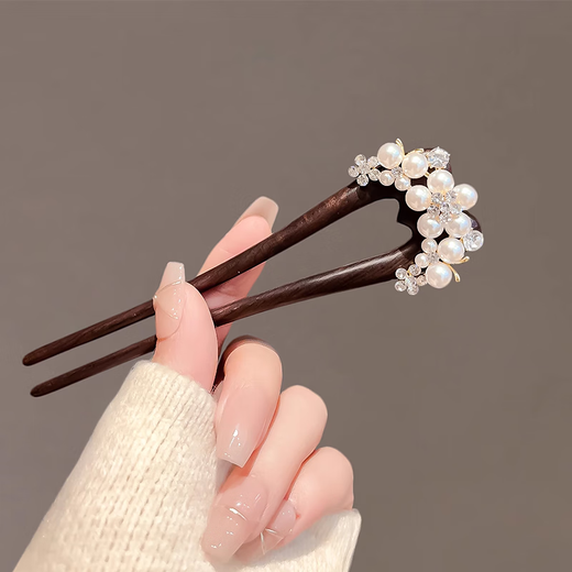 Yin Muchi ebony U-shaped double hairpin women's hairpin high-end Chinese style new style hairpin cheongsam headdress birthday gift F2811 little bee hairpin gift box + greeting card
