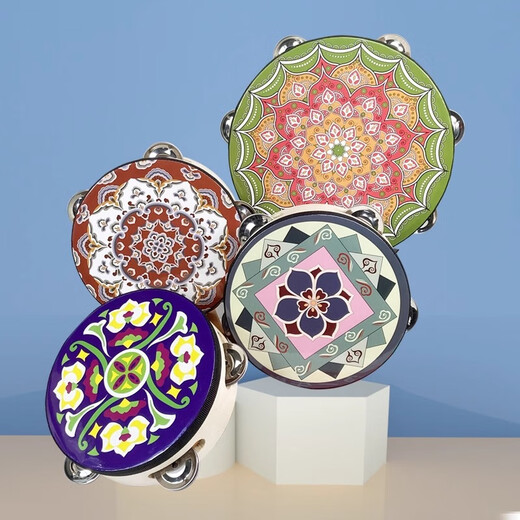 网童奇贝铃鼓舞蹈道具新疆维族手鼓专业打击乐器考级幼儿园儿童敦煌手拍鼓 【彩虹】8英寸直径20cm