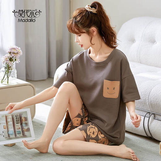 
Modal 2024 pajamas for women in summer cotton thin cute Korean style student short sleeve two-piece set spring and autumn loose summer home fashionable maroon GXT6636 picture color M (recommended 75-95Jin [Jin equals 0.5 kg])