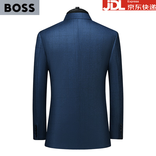 BOSS men's business suit top spring and autumn high-end sheep wool men's suit jacket plaid single suit blue 2XL 185/52B