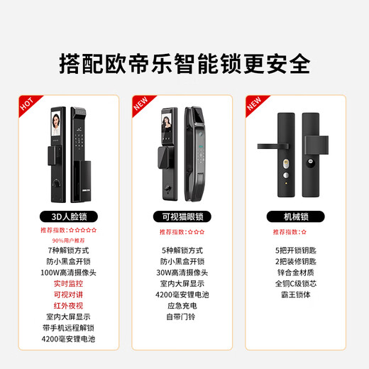 欧帝乐（OUDILE）加高甲级防盗门入户门鎏金+2050*1050/2150*960+可视猫眼锁