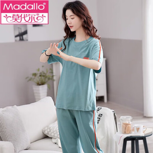 Modal cotton pajamas women's summer short-sleeved trousers suit cotton summer thin casual home clothes can be worn 2652 purple L (100-120Jin[Jin equals 0.5 kg])