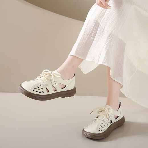 Sandalias de mujeres Lingli para mujeres 2025 Nuevo verano Madas de balas transpirables Mujeres embarazadas Usa bolsas y sandalias de falda zapatos de agujero 689 metros blancos 41