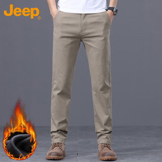 JEEP Jeep casual pants men's autumn and winter business loose pants men's straight versatile men's pants khaki plus velvet 33