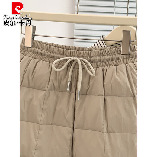 Pierre Cardin European Station Thickened Warm Down Cotton Pants Women's 2026 Winter Elastic High Waist Slim Straight Casual Padded Wide Leg Pants Off-white (small amount) XL recommended 125-140Jin Jin equals 0.5 kg
