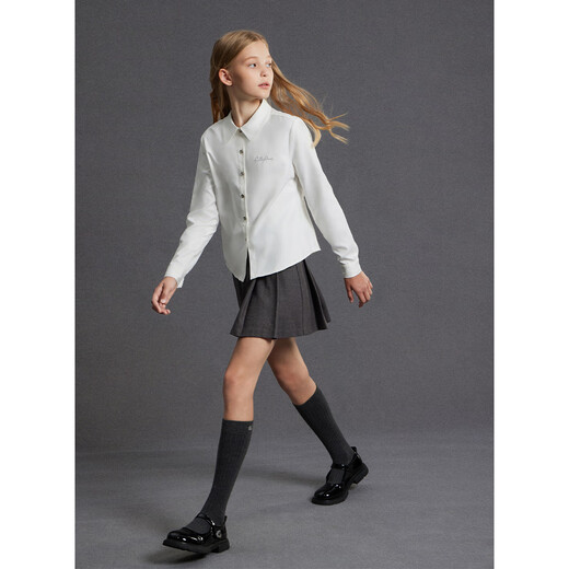 ELLE KIDS children's clothing French preppy style soft velvet waist shirt girls autumn and winter versatile base shirt white 120 (110/120)