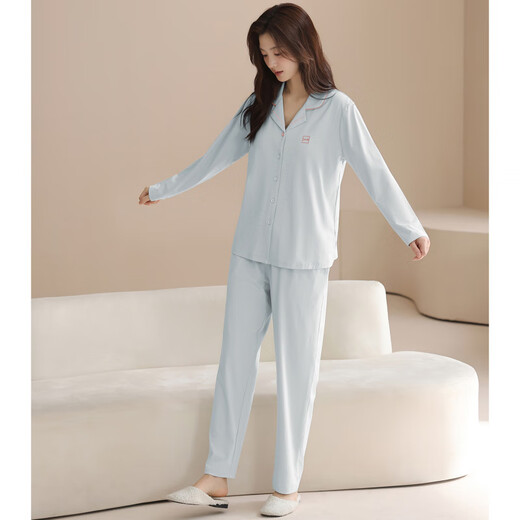 Fenton Couple Pajamas with Breast Pad Women's Spring and Autumn Lyocell Cotton Long Sleeve Men's Casual Wearable Home Clothes Suit Hushui Lan (Female) 2XL Recommendation Female 142-160, Male 166-185 Jin Jin is equal to 0.5 kg