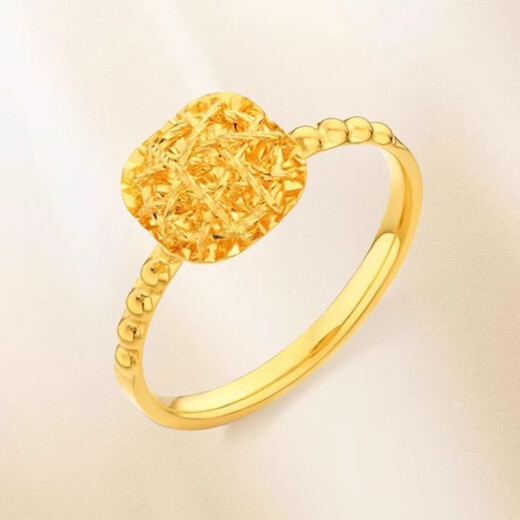 QMXD gold ring women's sugar cube ring ring women's imitation sand gold will not fade for a long time 520 birthday gift for girlfriend sugar cube ring