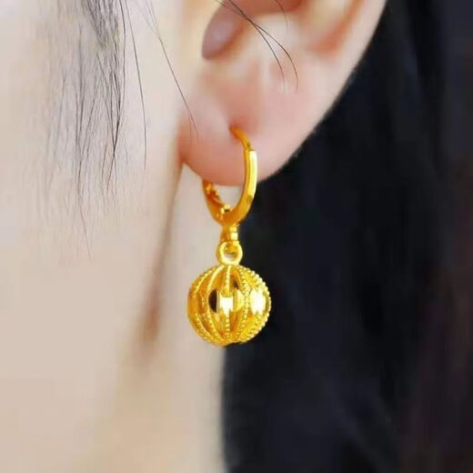 Hong Kong genuine pure sand gold earrings for women, lucky beads, golden earrings that won’t fade, gift to mom, Year of the Dragon, Dafa Exquisite // Earrings, 3.8g, only 12 pieces left