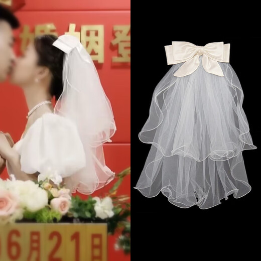 Maimid veil, certificate, proposal, arrangement, bridal tiara, wedding registration, internet celebrity photo shoot, confession, large bow veil, large bow veil, hairpin style, about 58-60cm long
