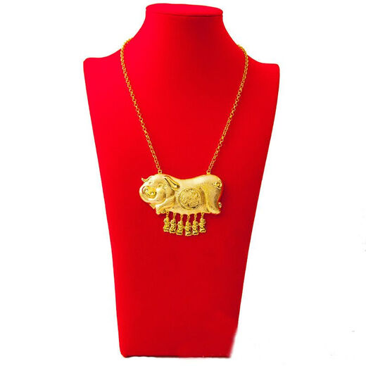 Wedding Pig Brand Necklace Frosted Sand Gold Necklace Chinese Style Wedding Bridal Jewelry Simulated Gold Women's Necklace New Style Pig Brand Necklace High-end Wedding Gift Box Packaging Two Pigs 52g