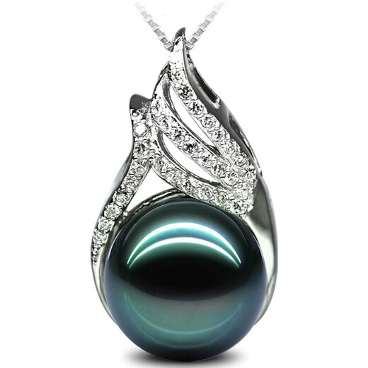 Fat Donglai same style Tahitian black pearl pendant single pearl short clavicle chain 925 silver round mother-of-pearl 12mm-13mm
